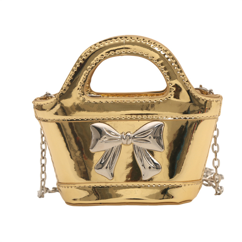Bolso de hombro para niña coreana, canasta de fideos brillante láser, bolso de mensajero para niños, nuevo bolso para niños con cadena de lazo