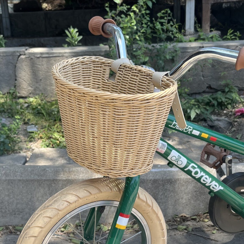 Children's Bicycle Basket Retro Imitation Rattan Basket Balance Car Woven Front Basket Baby Front Basket Accessories