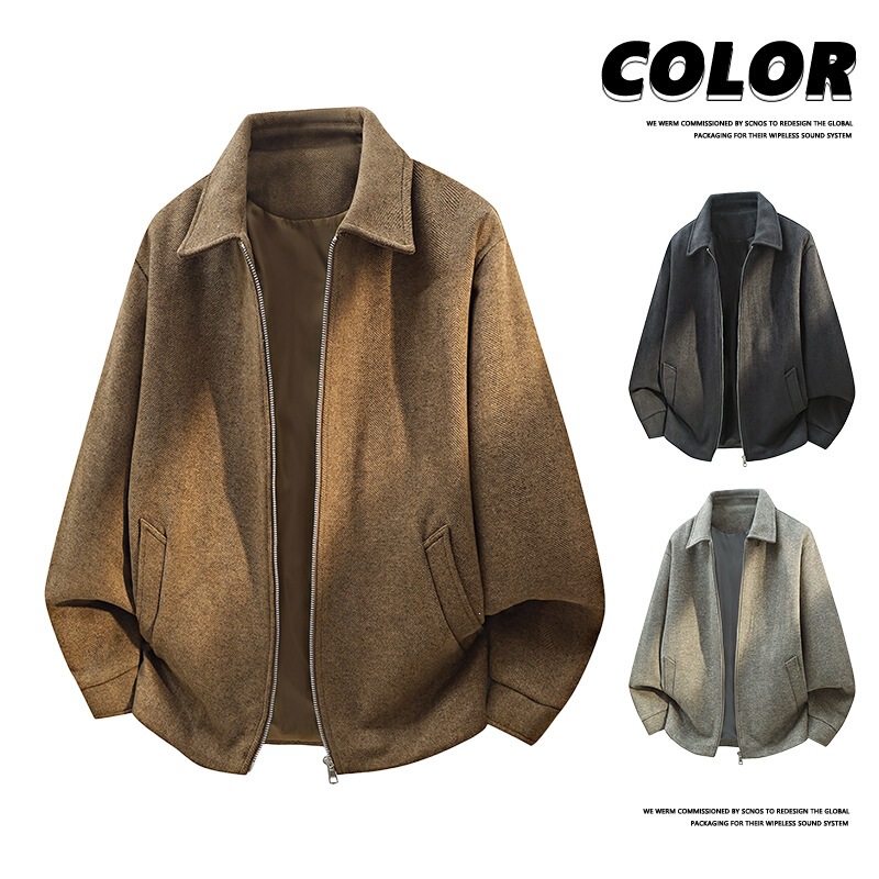 Plus-size men's jacket 2026 autumn new style, turn-down collar business casual top, loose fit, trendy plus-size coat for big and tall men