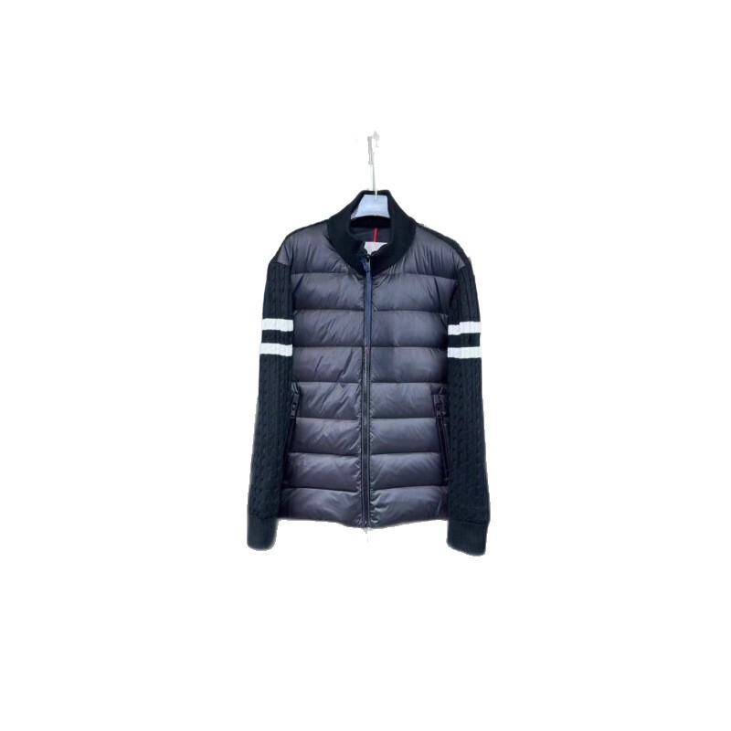 M Brand Stand Collar Striped Wool Spliced Double Stripe Knit Jacket Coat with Hood Lightweight down Jacket Unisex Top Version