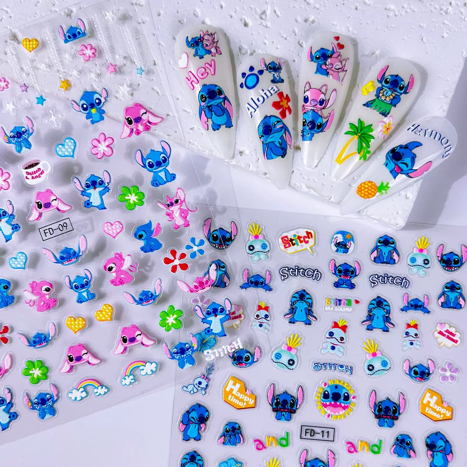 爆款美甲贴纸史迪仔卡通浮雕立体指甲贴美甲饰品甲片装饰贴纸