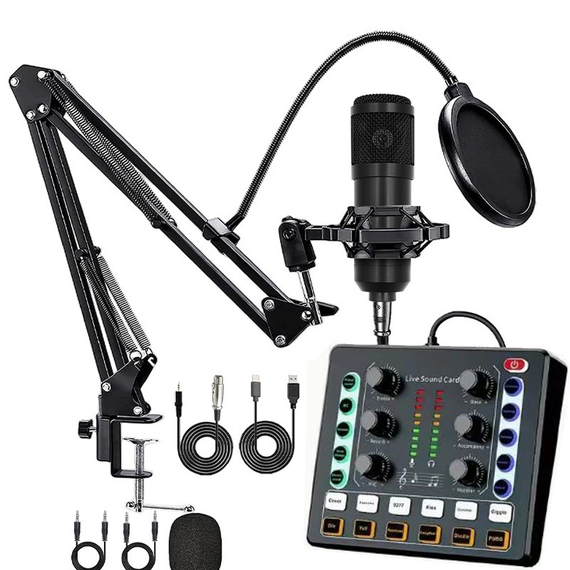 Transfronterizo BM800 micrófono de condensador V8 teléfono móvil inglés tarjeta de sonido ordenador USB soporte voladizo transmisión en vivo traje