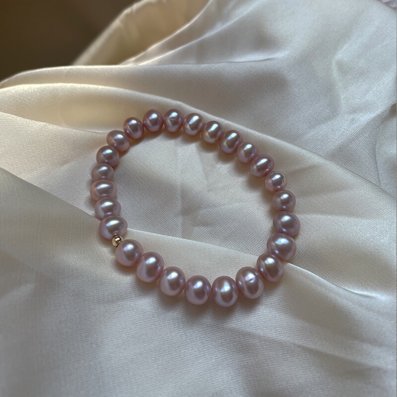 Romantic Light Purple Natural Pearl Bracelet Women's Niche Design Loose Stretch 925 Silver Plated 18K Gold Beads