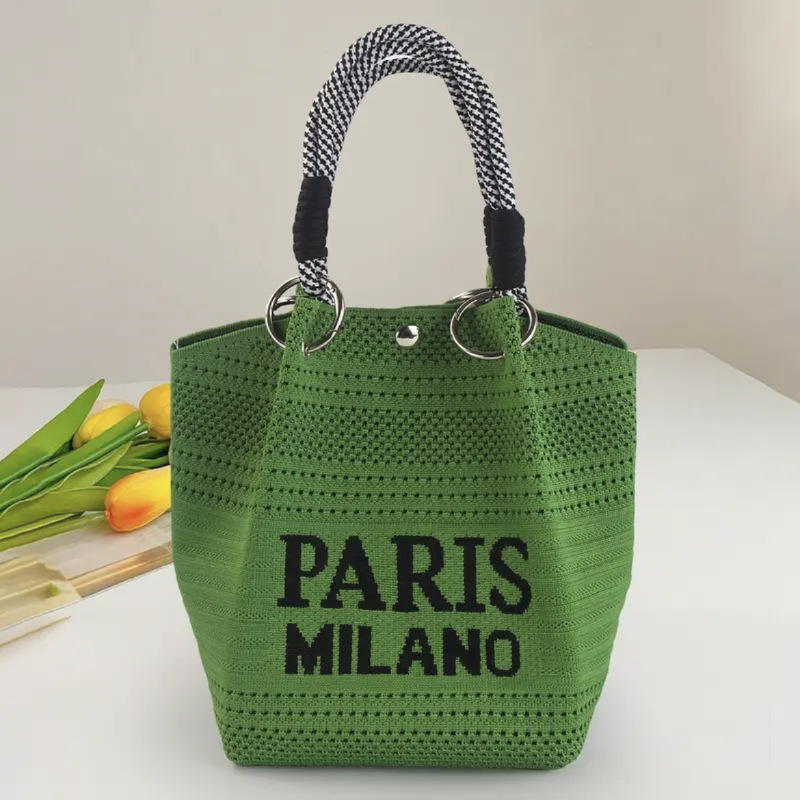 Bolsos de cubo de estilo coreano, bolsas de tejido, bolsas de moda, bolsas de mano de punto, bolsas de hombro, bolsas de mano, bolsas de vacaciones para mujeres.