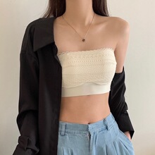 2025春夏新品 蕾丝抹胸无肩带防滑内衣女手掌杯加厚上托聚拢文胸