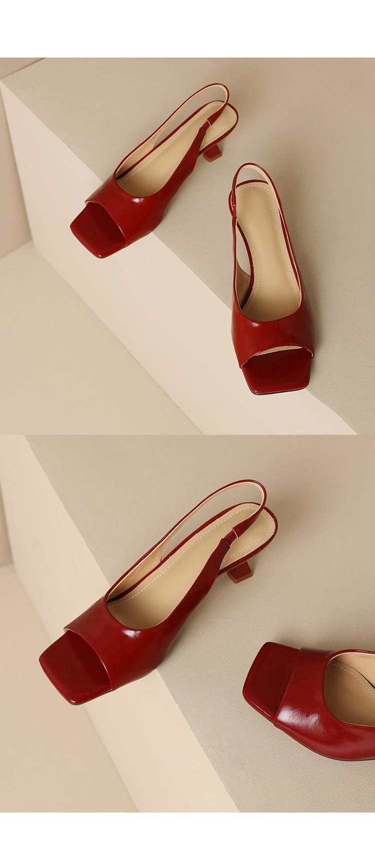 Sandal cao gót nữ mũi vuông hở mũi, gót thô 5.5 cm, phong cách Hàn Quốc, miệng nông — Da lộn cừu màu đen chi tiết 17