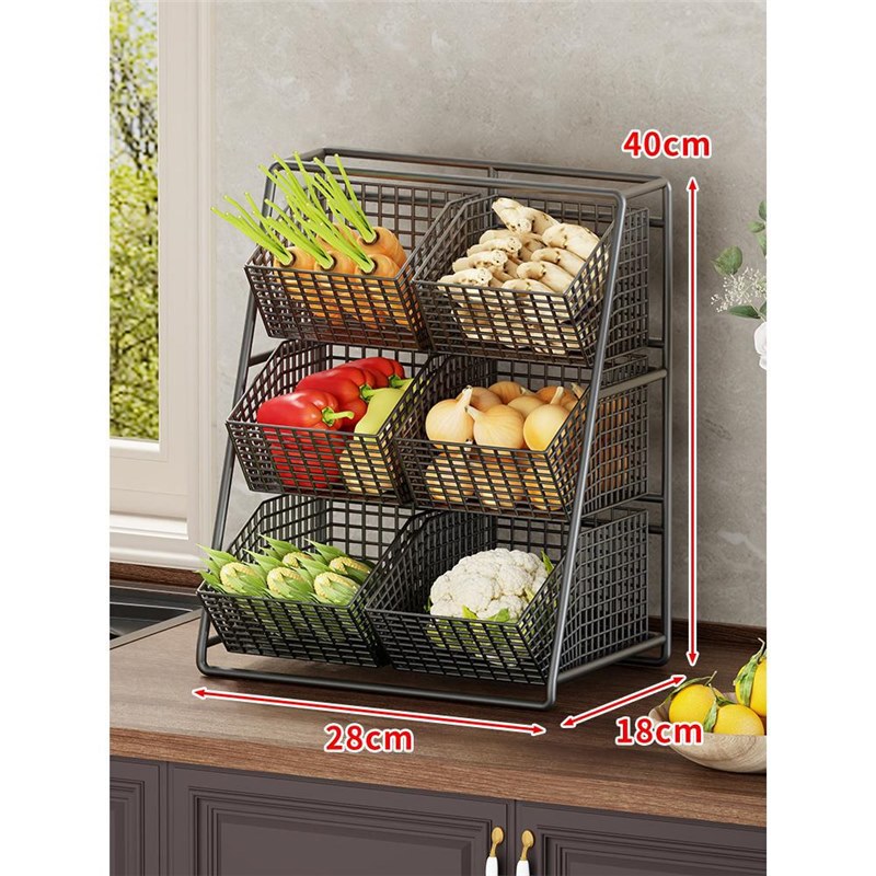 キッチン野菜収納バスケットデスクトップフルーツ収納バスケット多層スナック収納バスケット大容量コンパートメントオーガナイザー|undefined