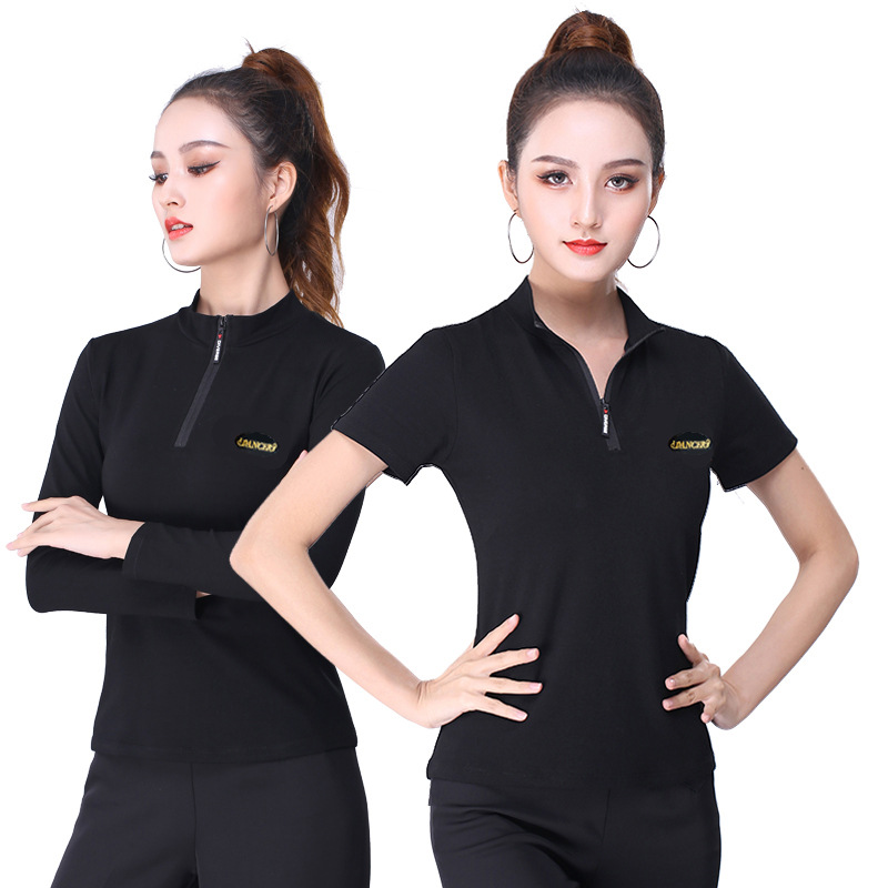 Square dance clothing V-neck short sleeve aodale cotton top modern dance Latin dance suit sailor dance fitness clothes