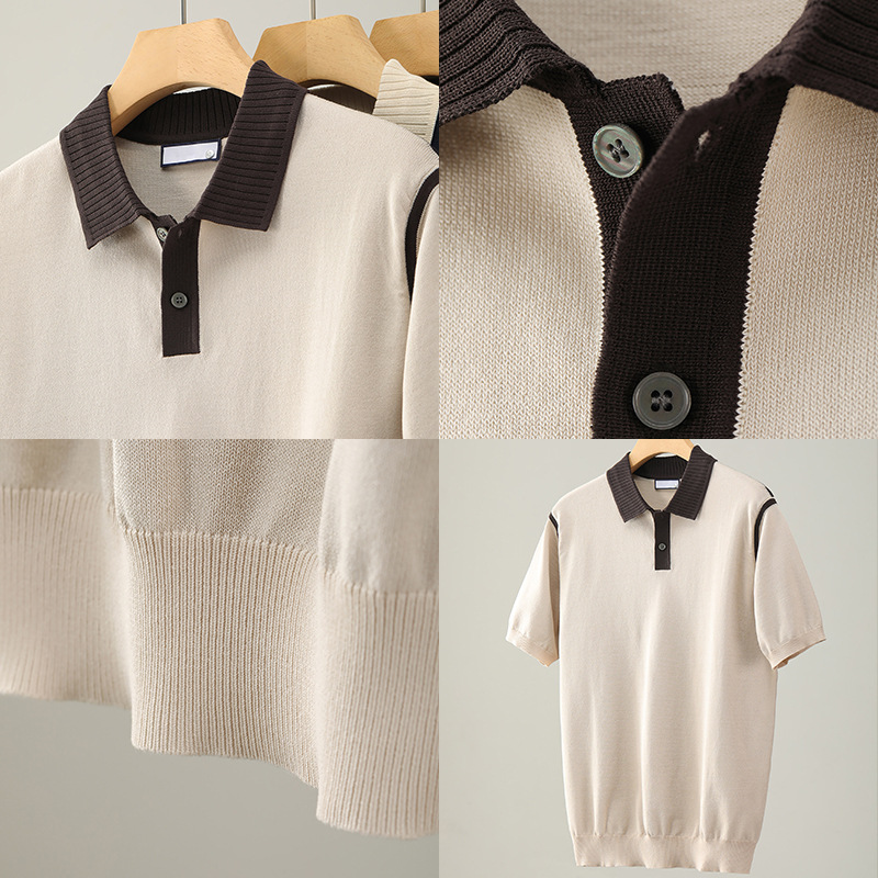 Polo camiseta de punto camiseta de manga corta camiseta de hombre paul línea tridimensional viejo qianfeng verano fábrica transfronteriza al por mayor