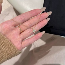跨境S925纯银电镀14K金四叶草花卉项链女小众设计镶钻锁骨链配饰