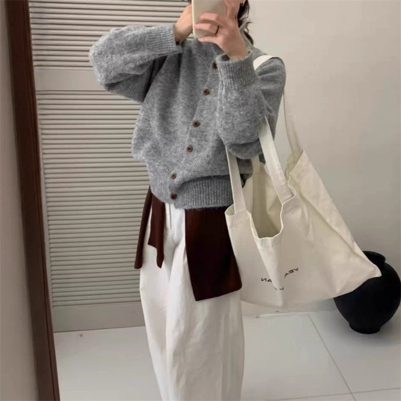 秋冬韩系单排扣翻领针织开衫上衣温柔风甜美毛衣外套女高级感品质|undefined