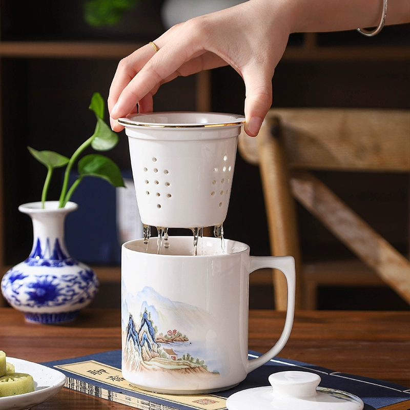 4Y китайский стиль чашка с крышкой фарфор офис чашка для чая с фильтром чашка для разделения чая и воды чашка разделения чая персональная чашка