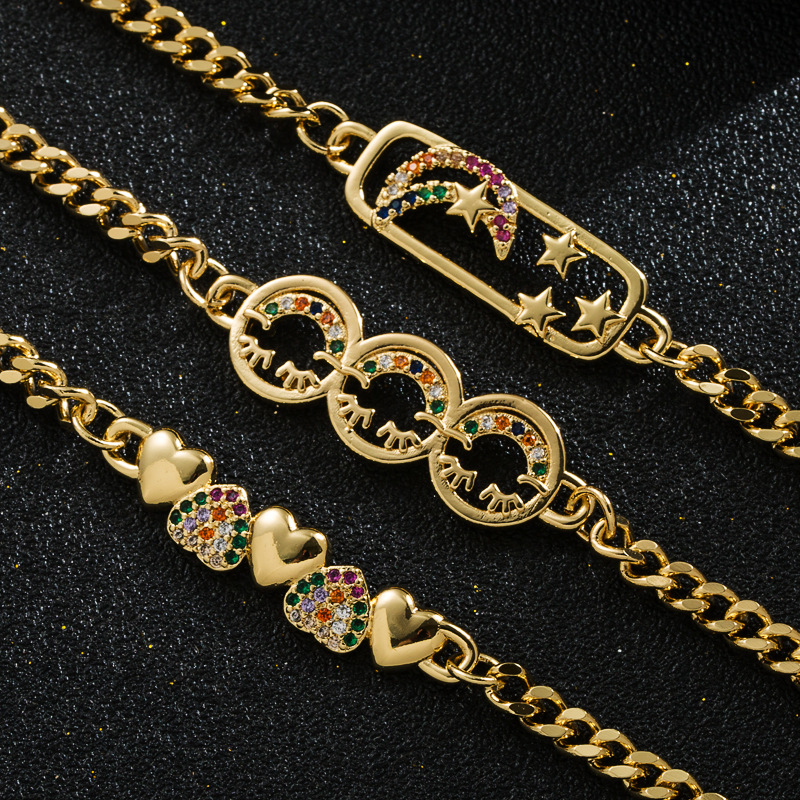 Modisches Armband aus verkupfertem Echtgold mit mikroverkrusteten Zirkonsternen und Mondsmileyspicture2