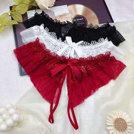 荷叶边诱惑纯欲软纱三角裤开档免脱性感女内裤蕾丝低腰大蝴蝶结