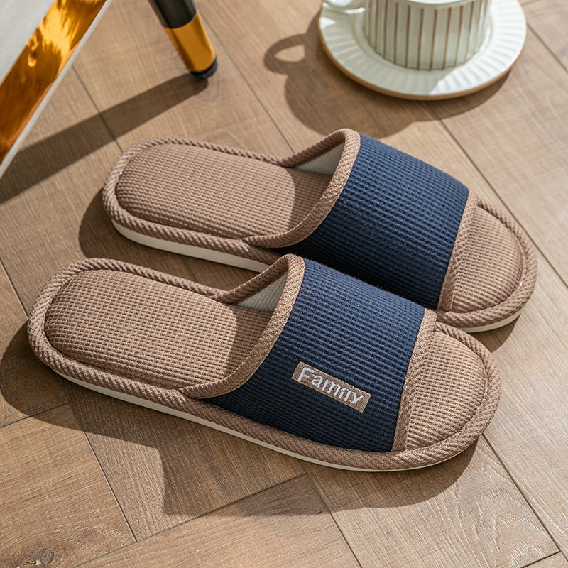 Zapatillas de lino de las mujeres de cuatro estaciones casa interior casa mudo pareja piso inferior suave antideslizante de lino de algodón sandalias de los hombres