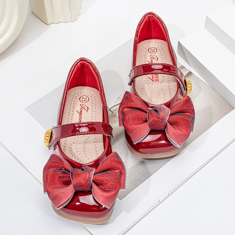 Детские кожаные туфли для девочек в стиле принцессы, новинка весны-осени 2025, красные туфли Ancora для малышей, мягкие детские туфли для выступлений с бантом