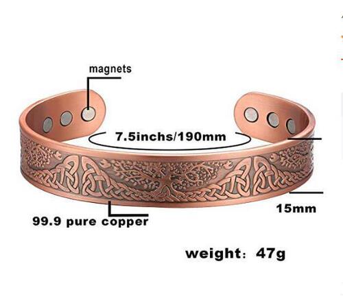 Weiwan: New European and American Style Trendy Retro Silver Magnetic Viking-Style Personalized Bracelet | Korean-Style Red Copper Open-End Bracelet