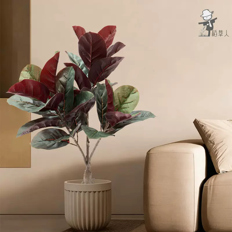 北欧简约仿真植物榕树叶仿生绿植小型盆栽摆件客厅室内装饰假植物