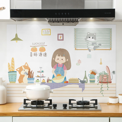 Kitchen stove tile oil fume stickers waterproof and oil-proof covering cartoon wall stickers high temperature and oil-proof stickers