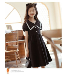 女童海軍領連衣裙2022夏裝新款中大童童裙韓版女孩公主裙中長裙潮