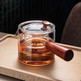 侧把过滤煮茶壶茶具木把玻璃分离泡茶器加厚耐高温壶煮茶器家用