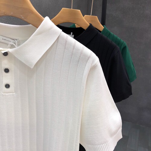 Pure Color Knit Casual Fashion Men's POLO Shirt Summer Collar Versatile Short Sleeve T-Shirt Outdoor Half Sleeve Trendy
