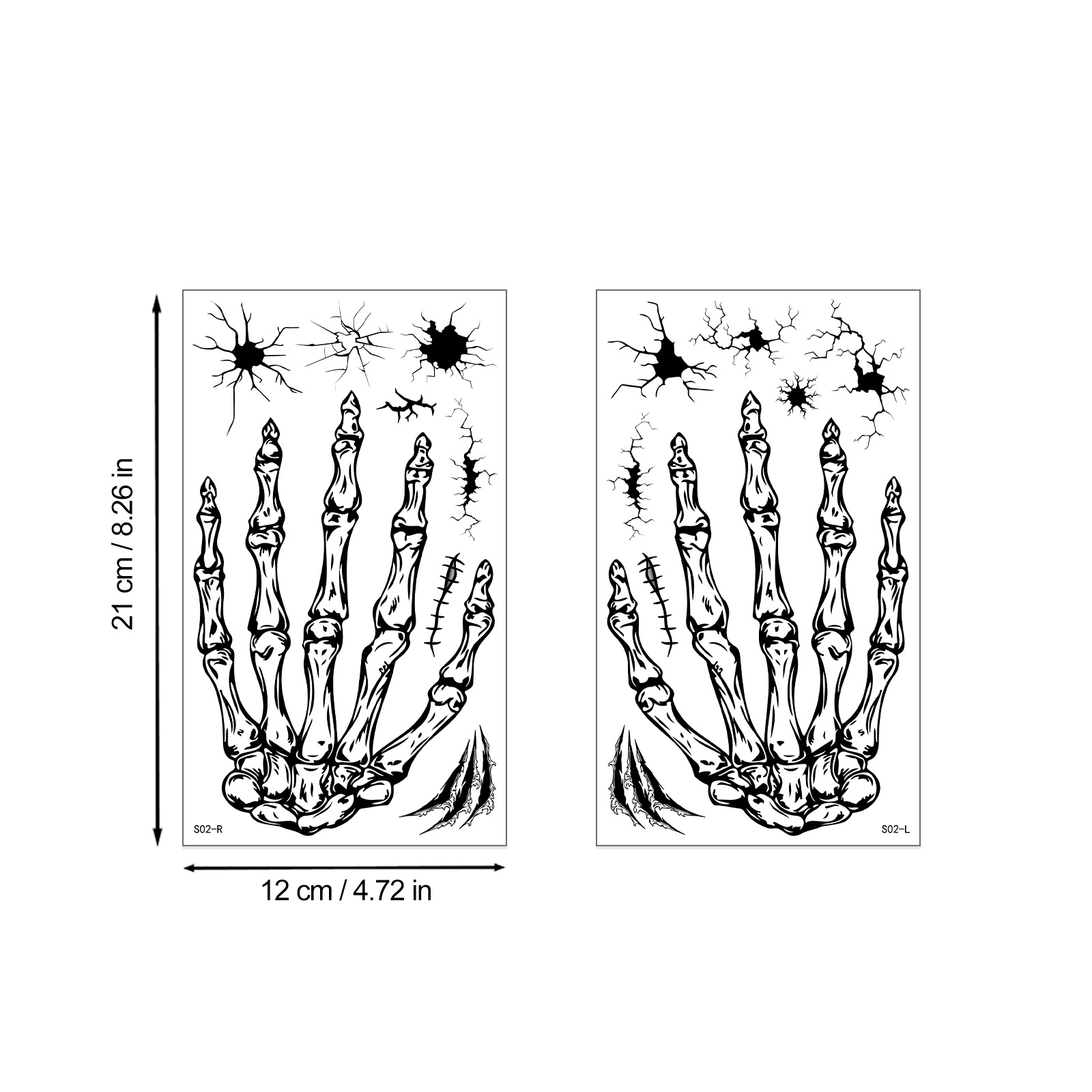 26 cross-border nuevo Halloween extraño esqueleto hueso de mano tatuaje pegatinas de baile de maquillaje vestido pegatinas impermeables de terror