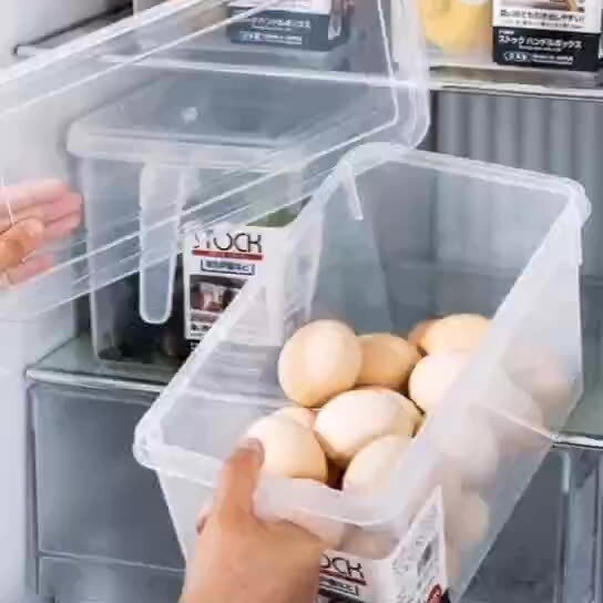 雑穀ドライフルーツキッチン収納プラスチック透明保冷ボックス長方形ハンドル冷蔵庫収納ボックス|undefined