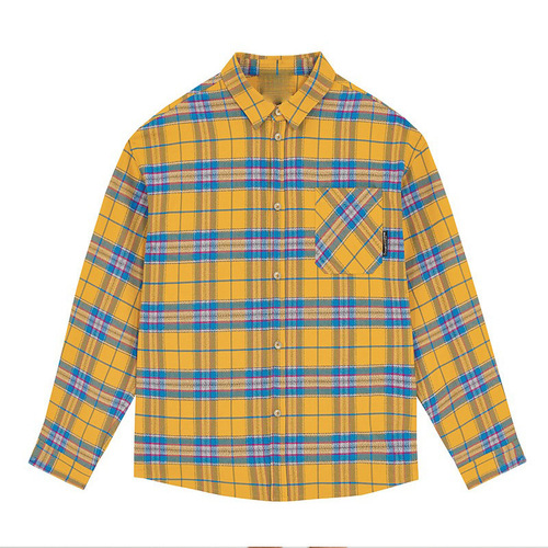 American Retro Yellow Gingham Shirt for Men Spring and Autumn Long-Sleeve Blouse Loose Casual Top Design Sense Jacket