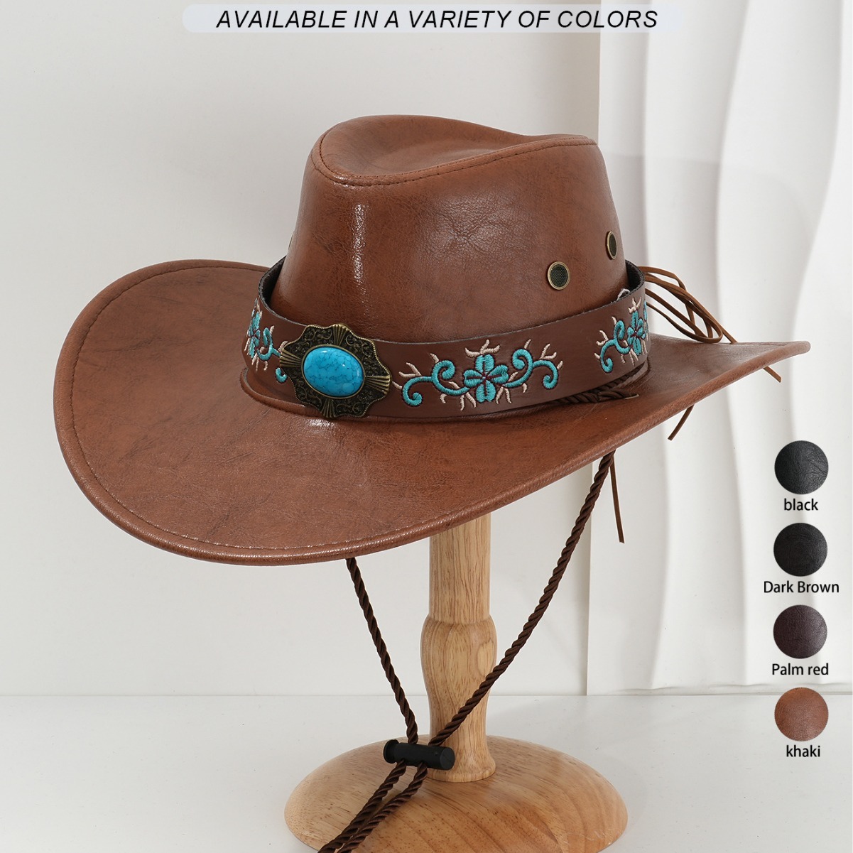 Men's and Women's Casual PU Leather Topper Unique Metal Three-Dimensional Sapphire Handmade Embroidery Club Suitable for Horse Riding Photography