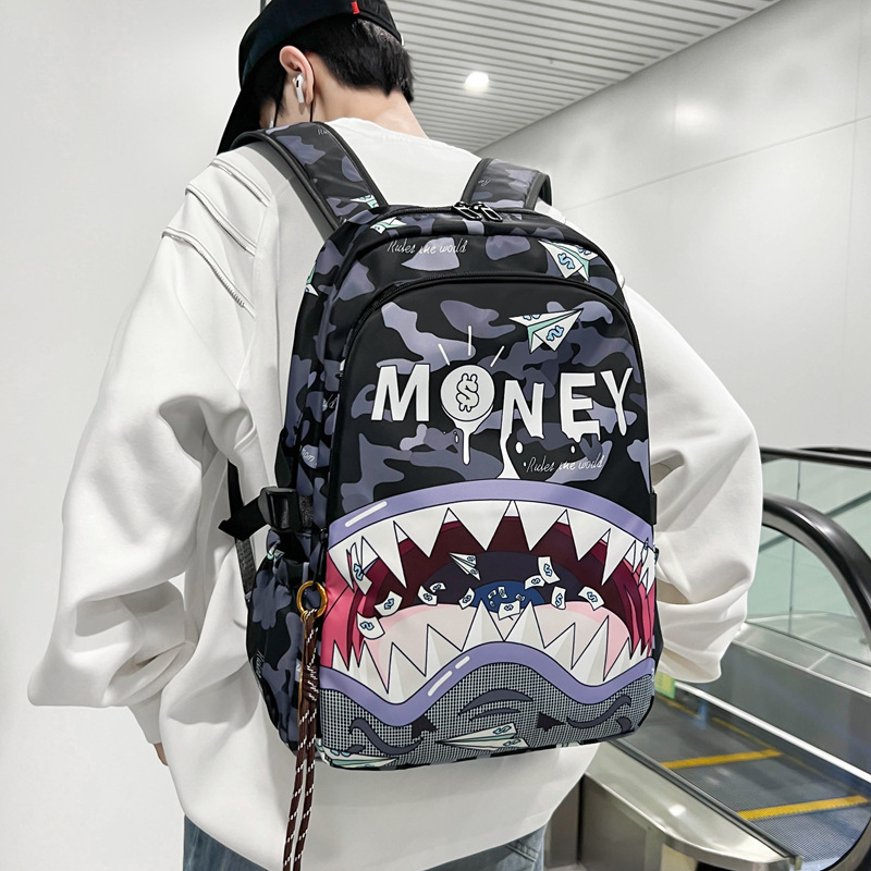 Cross-Border New Shark Head Backpack Personalized Cartoon College Student Printed Backpack Junior High School Student School Bag Europe and America