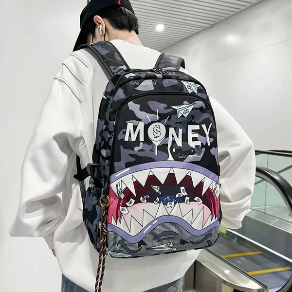 Cross-Border New Shark Head Backpack Personalized Cartoon College Student Printed Backpack Junior High School Student School Bag Europe and America