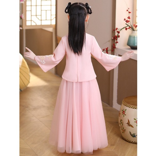 Children pink fairy hanfu girls wind Ru skirt qipao tang suit Chinese ancient costume super fairy outfit film drama cosplay princess dress