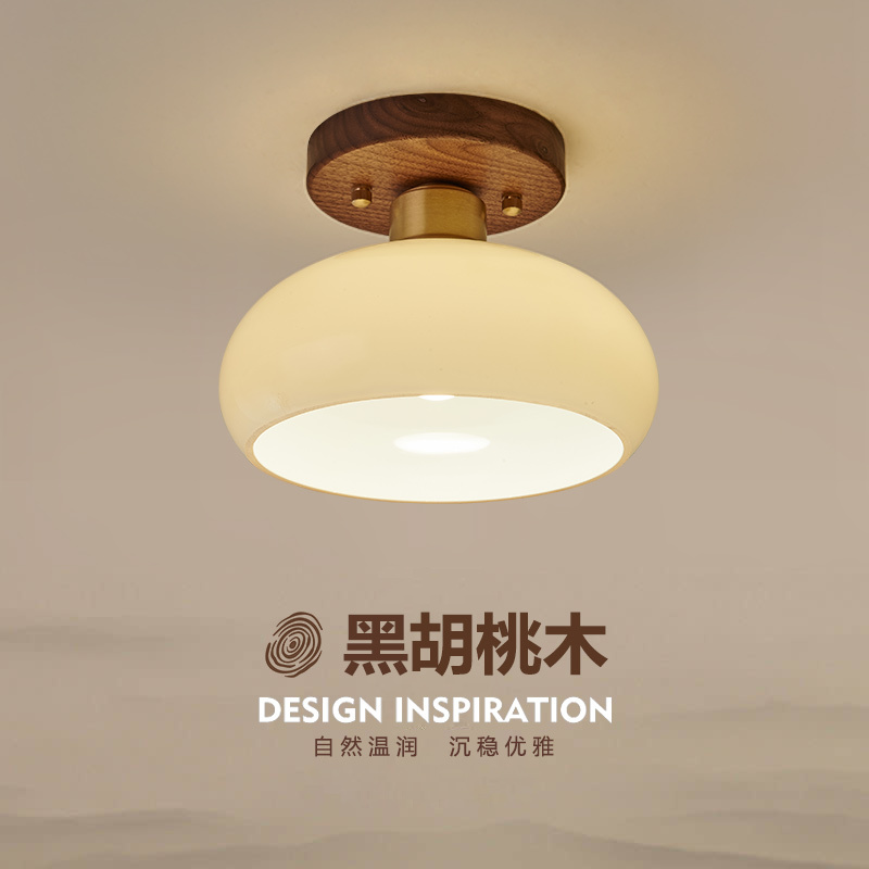 Aisle Light, Corridor Light, Chinese-Style Retro Entrance Ceiling Light, Simple and Creative Walnut Wood Wabi-Sabi Style Entryway Foyer Light