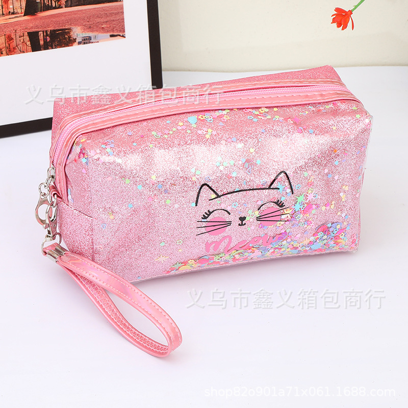 Bolsa de cosméticos con letras de lentejuelas estilo k, bolsa de almacenamiento de viaje para artículos de tocador y cosméticos de dibujos animados