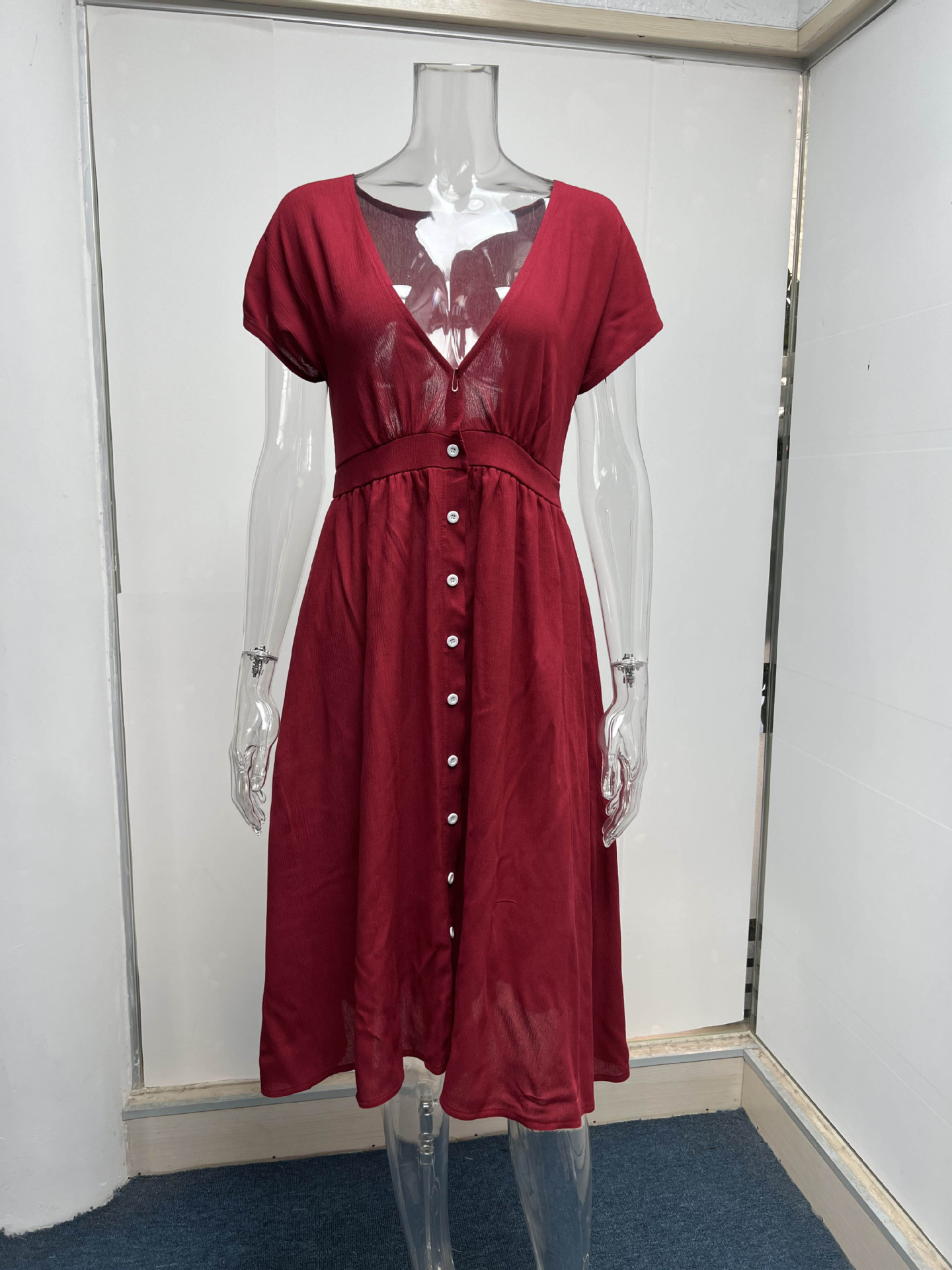Summer Double Layer Tulle Solid Color Dress Women Deep V Plunge Short Sleeve Waist Controlled Maxi Dress