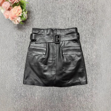 2025春新款真皮皮裙女气质纯欲风减龄半身裙绵羊皮腰带修身A字裙