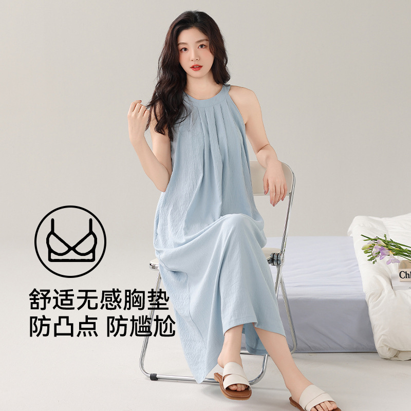 2025年新款夏季睡裙女带胸垫云朵棉连衣长裙夏款甜美睡衣裙子宽松|undefined