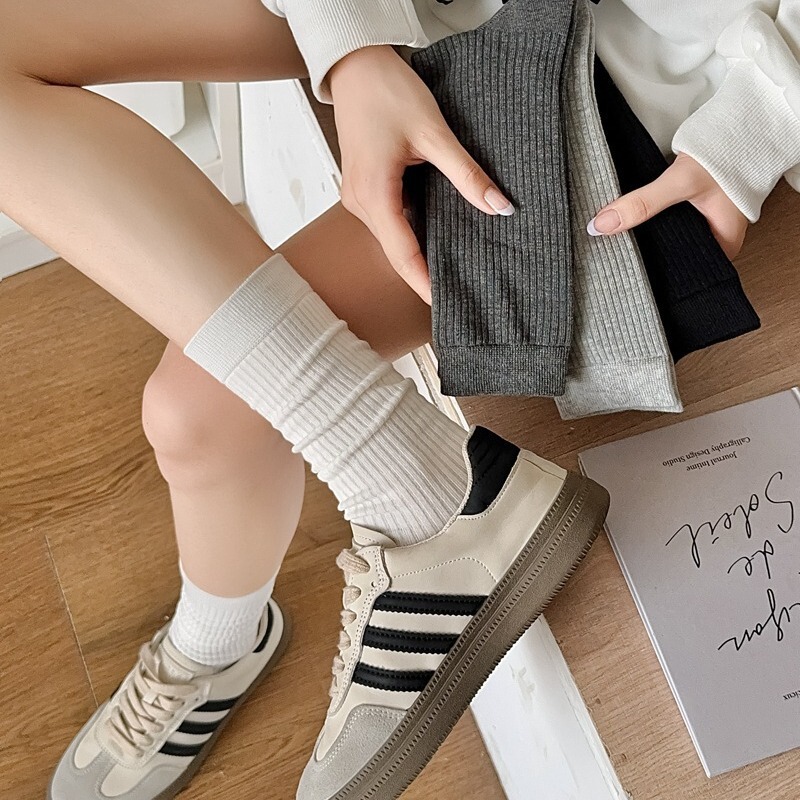 Angora red socks women's autumn and winter birth year new year cotton solid color basic daily versatile red tube socks