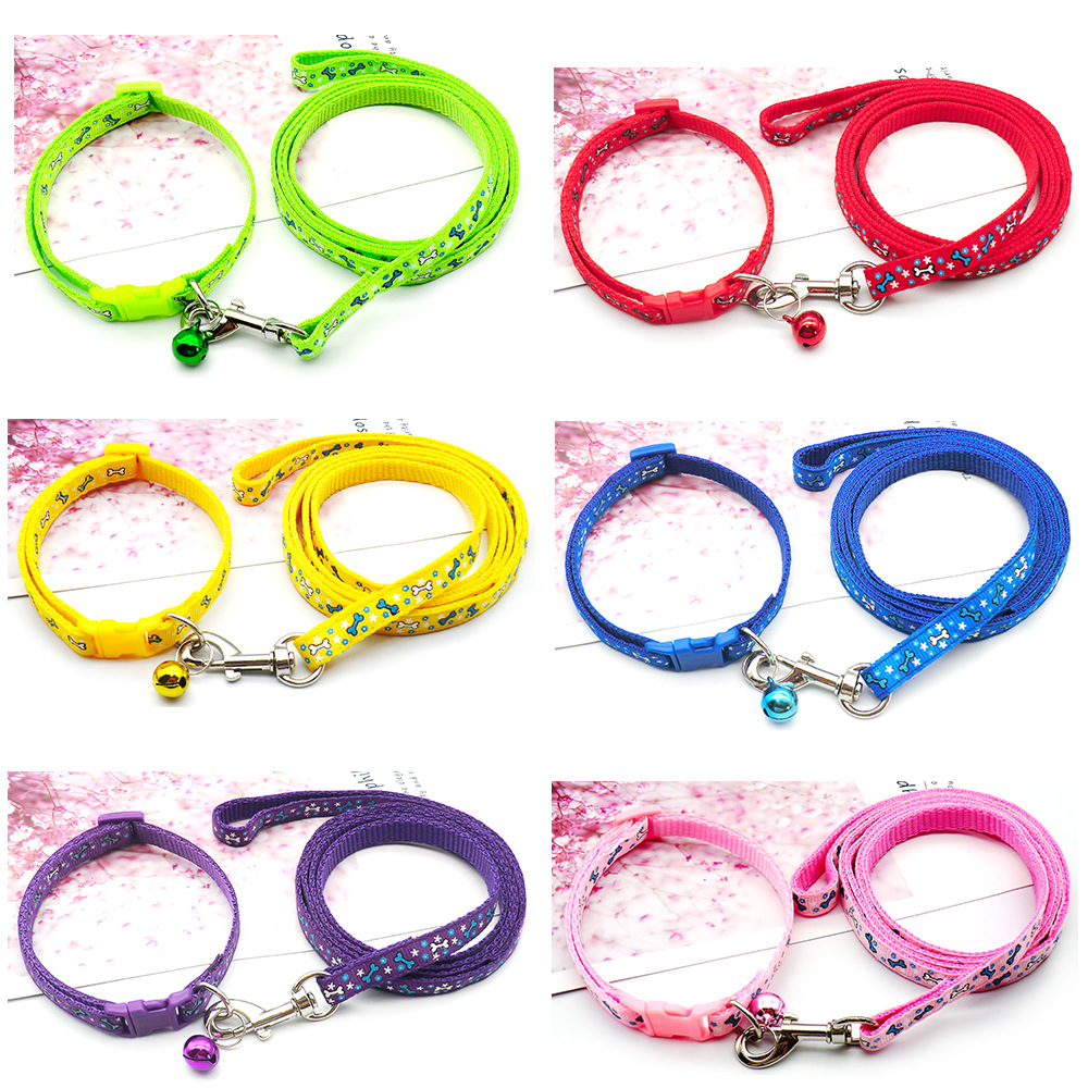 Cartoon Series Bone Print Pet Supplies Small Dog Cat Leash Dog Collar Necklace Rope