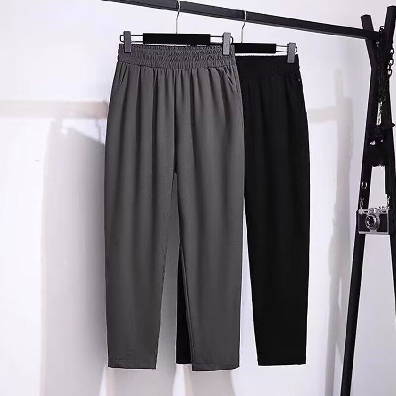 宽松大码休闲裤子春夏新款百搭哈伦裤显瘦女装裤胖mm九分裤显瘦裤