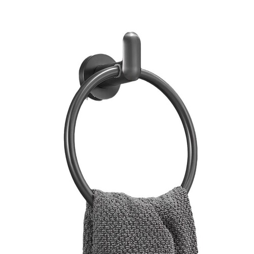 Stainless steel hanging towel rack gun gray punch-free ring round bathroom light luxury style towel ring towel ring bathroom