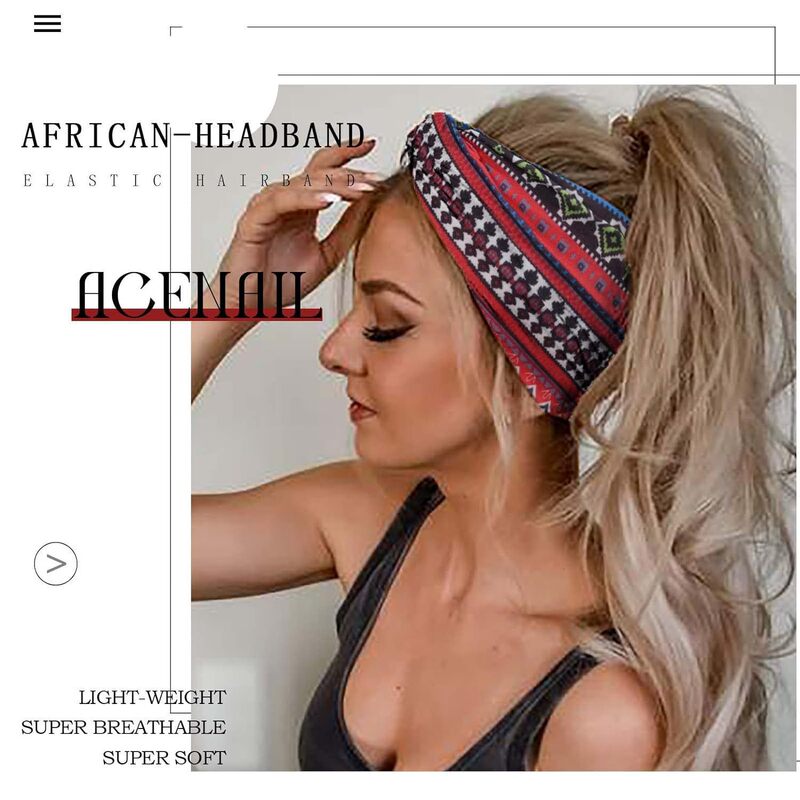 新しいエスニック風プリントヘッドバンド、ボヘミアンヘアバンド、スポーツ用吸汗性レディース制汗ワイドヘッドスカーフ|undefined
