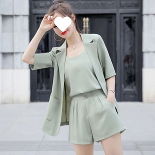 V1M Suit Suit Elegant Summer Dress 2025 Foreign Style Summer New Style Petite Short-Sleeved Shorts Business Wear Three Pieces