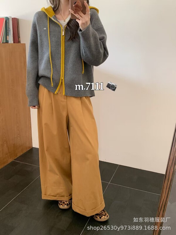 韩版假两件连帽毛衣开衫女2025秋冬款慵懒风软糯宽松针织外套L42|undefined