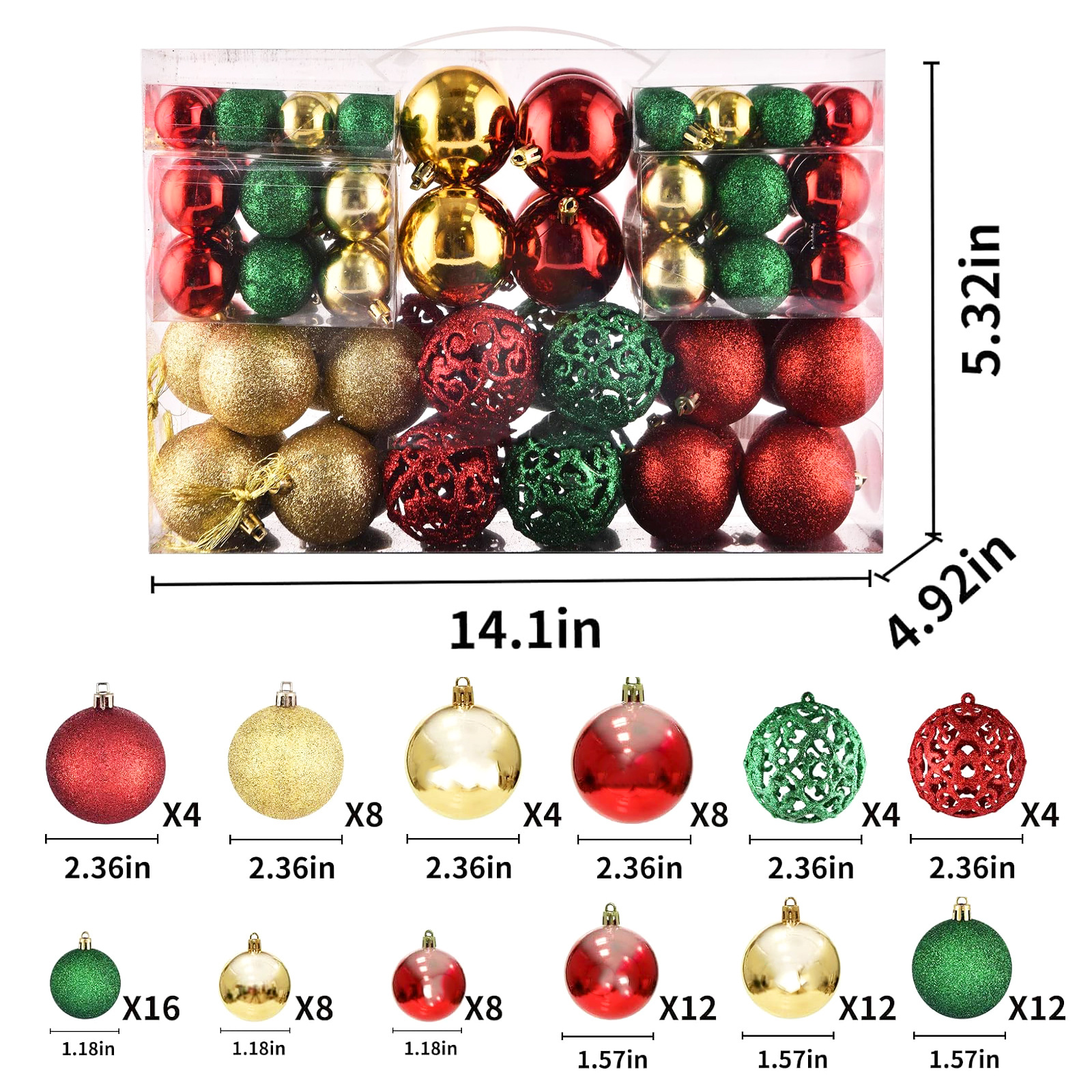 América Latina, decoración de árbol de Navidad 100 juegos portátiles de bolas de plástico hueco en caja colgante de bolas de Navidad image 9
