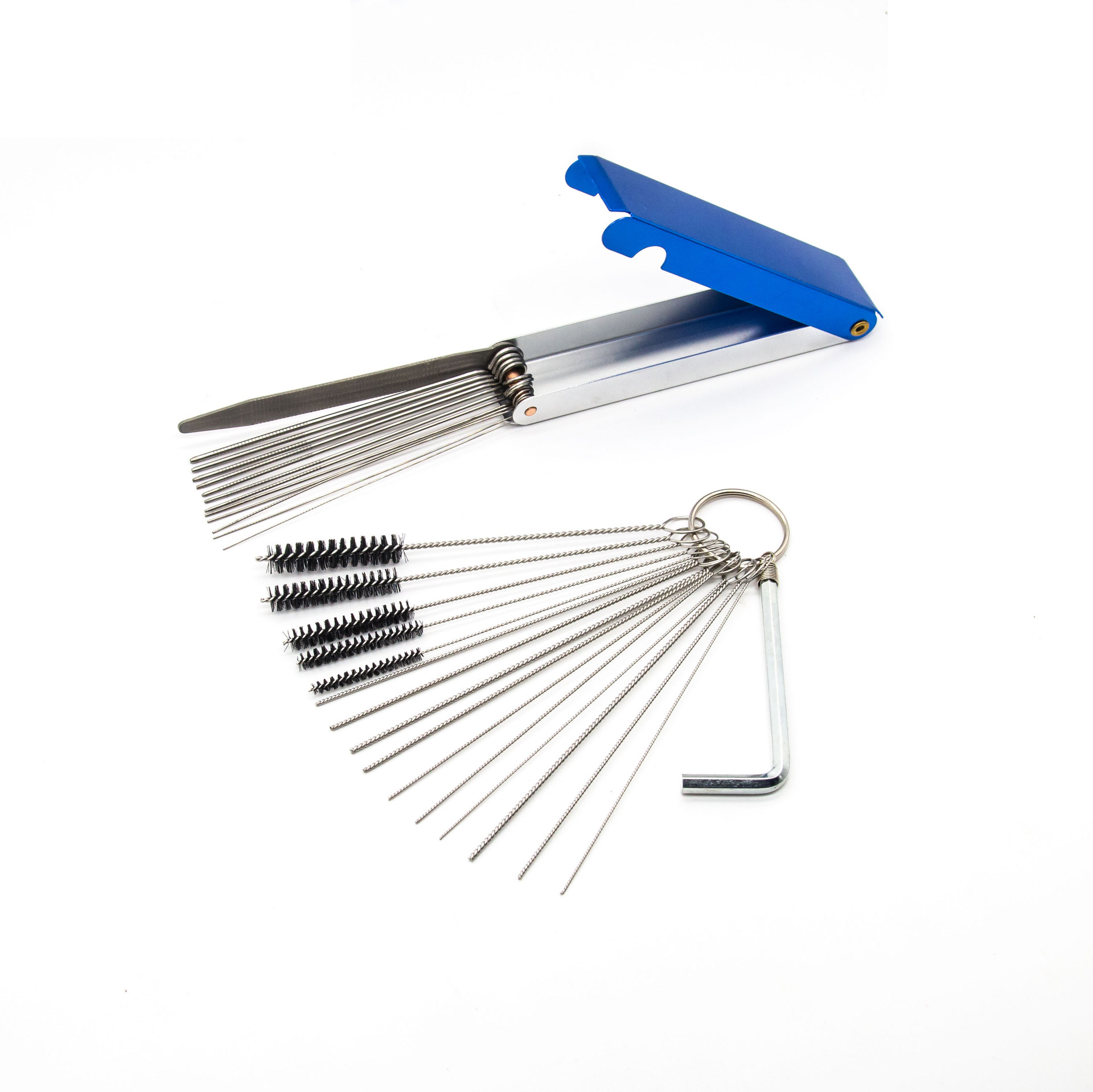 Cepillo de limpieza del carburador, pistola de pulverización, cepillo de limpieza de la pluma, raspador de caja de aluminio de aguja de acero inoxidable