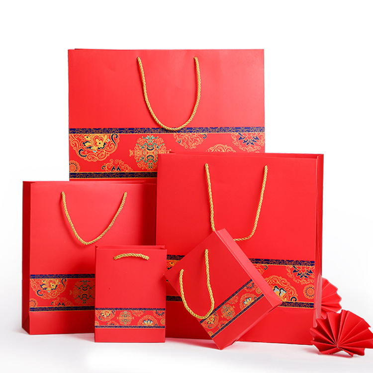 10 Red in stock handbag holiday gift bag festive handbag wedding paper bag New Year hand bag