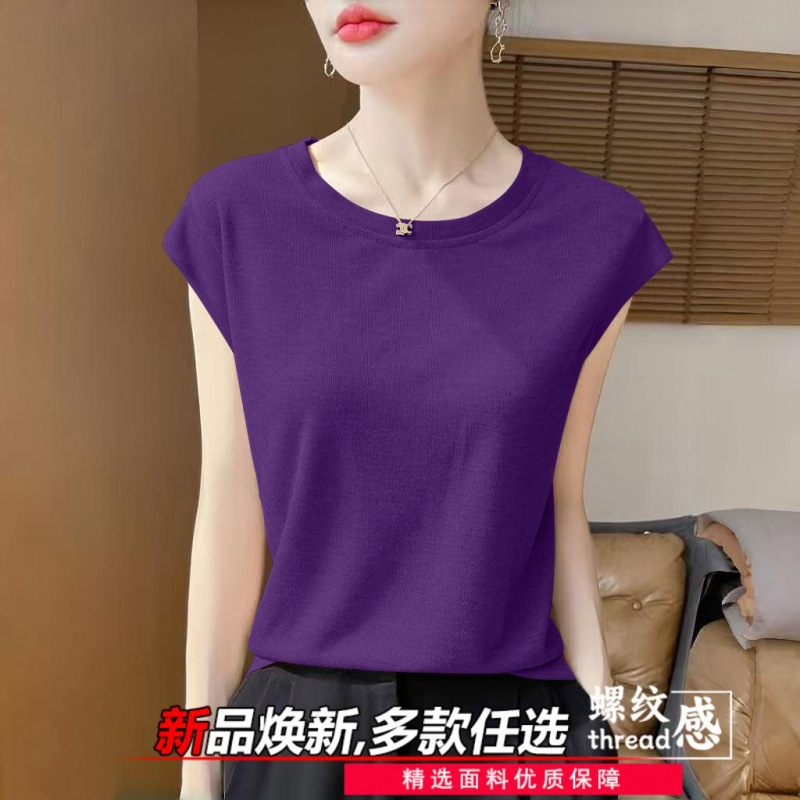 Summer Slimming Ice Silk Flutter Sleeve Versatile Sports Casual High-Quality Short-Sleeve Women's Plus-Size T-Shirt Fashion Loose Solid Color T-Shirt