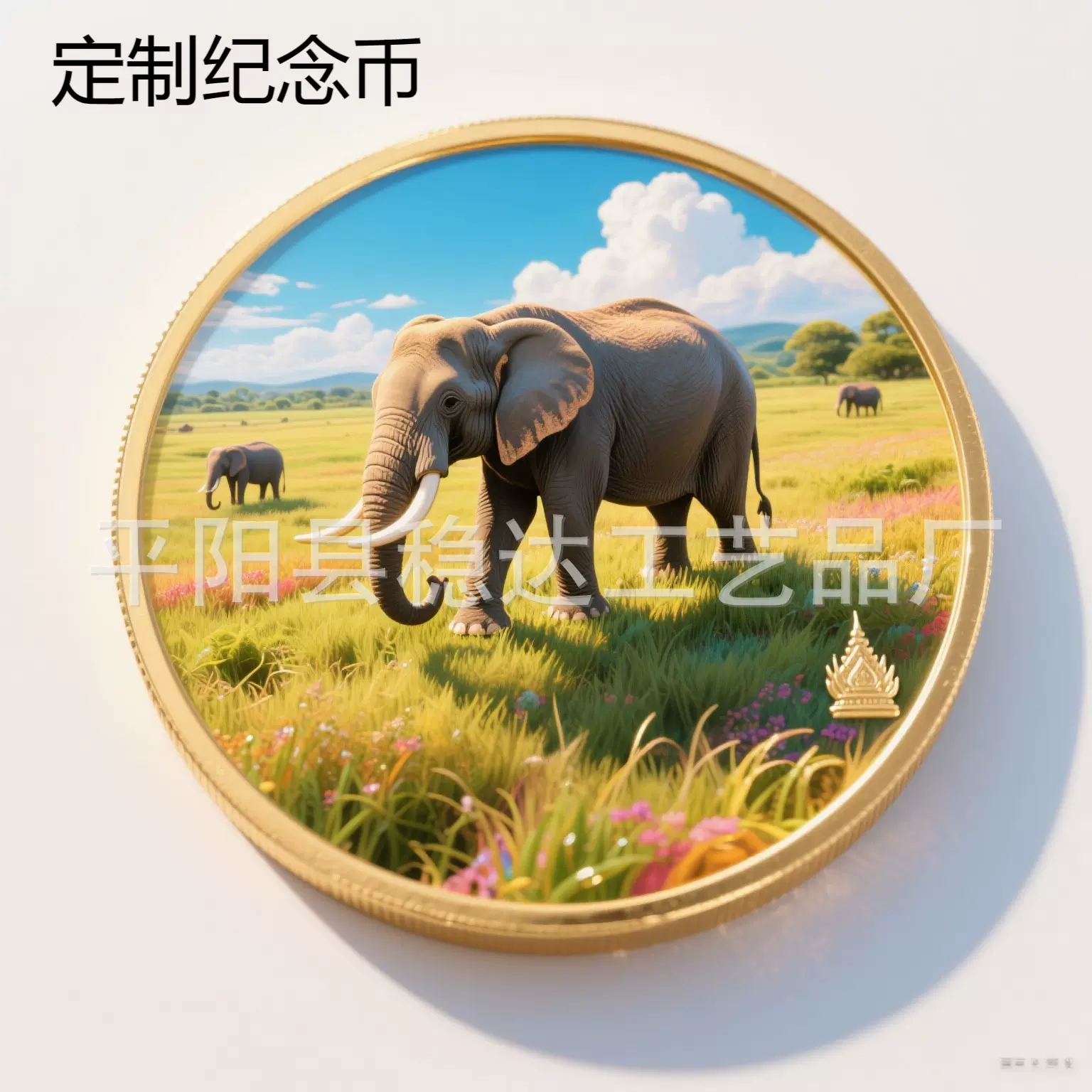 跨境旅游纪念章彩色UV工艺泰国大象纪念章定制金银币批发